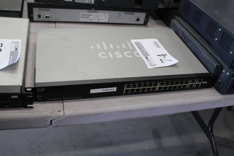 lot 74 image: Cisco Rack-Mount SF300-24PP 24-Port 10100 PoE Managed Switch