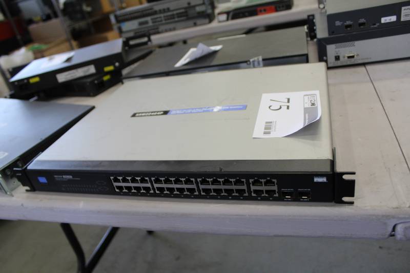 lot 75 image: Linksys Rack-Mount SRW224G4P 24-Port 10100 4-Port GB Switch with WebView and Power over Ethernet