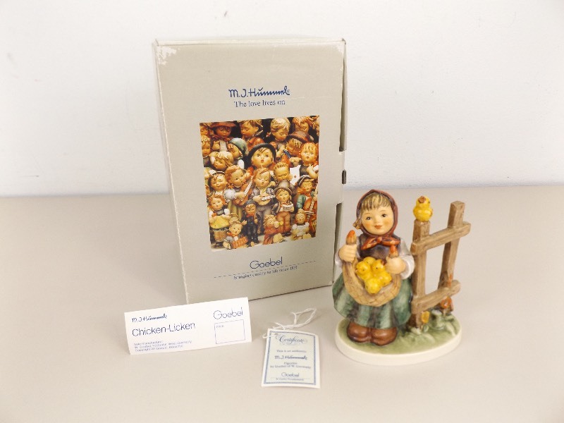 lot 56 image: Vintage M.J. Hummel Goebel Chicken-Licken #385 In Original Box