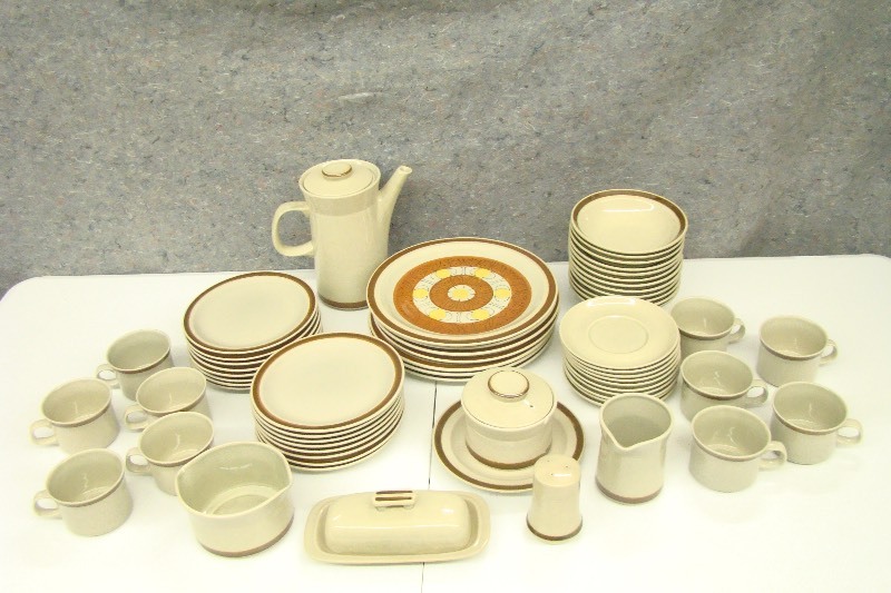 lot 159 image: Large Lot of Vintage Topaz Brand Stoneware Plates, Bowls, Mugs Etc.