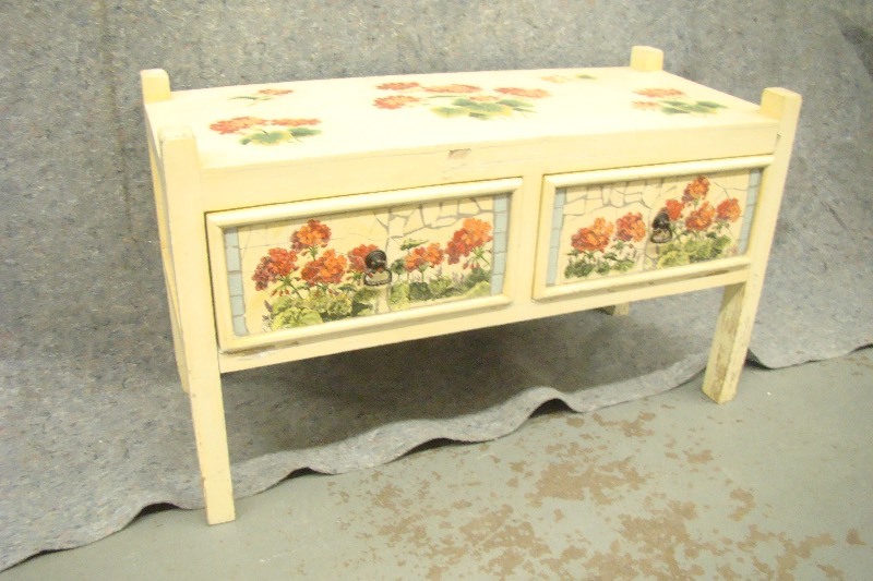 lot 115 image: Vintage Cabinet with Painted and Mosaic Flowers