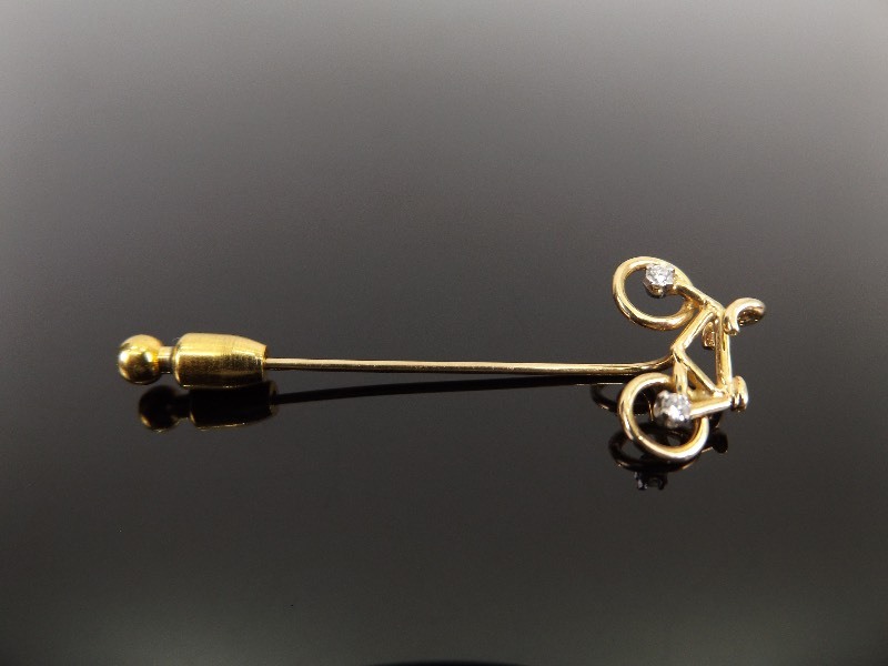 lot 25 image: 14k Yellow Gold Diamond Bike Pin