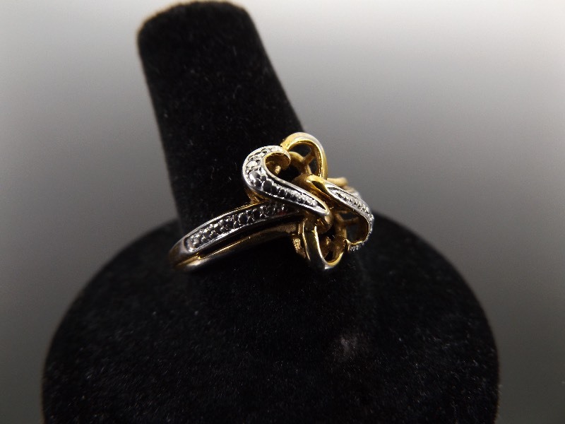 lot 40 image: .925 Sterling Silver Gold Washed Diamond Accented Entwined Heart Ring Size 8