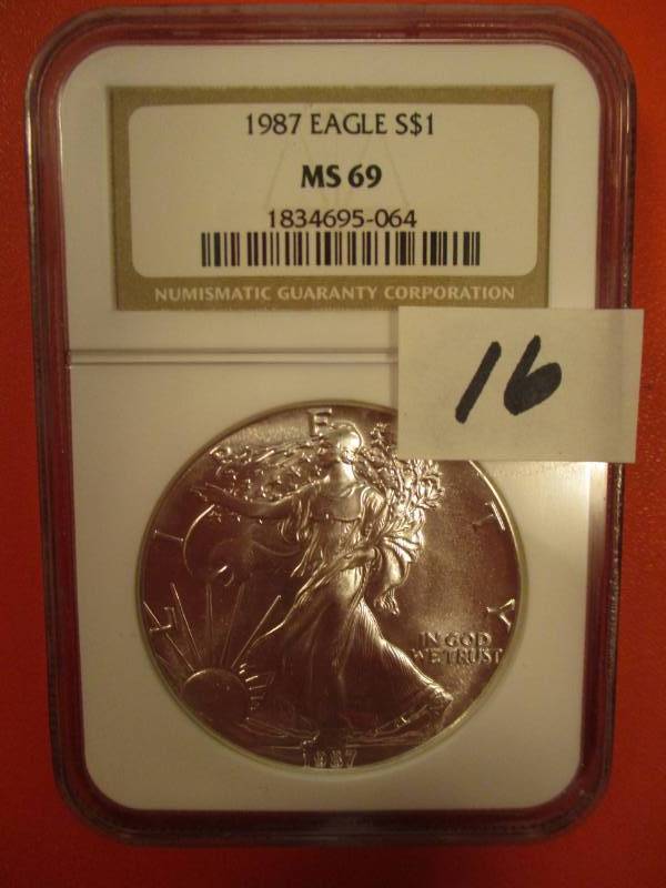 lot 16 image: 1987  Silver American Eagle MS69