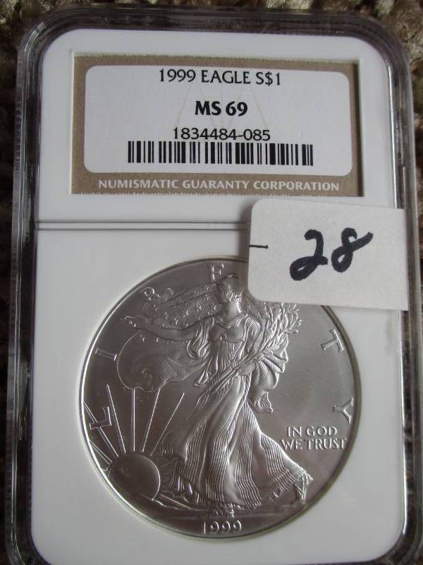 lot 28 image: 1999 Silver American Eagle UNC
