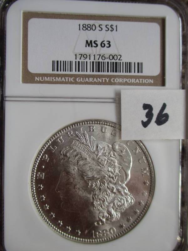 lot 36 image: 1880  S Morgan Silver Dollar MS63