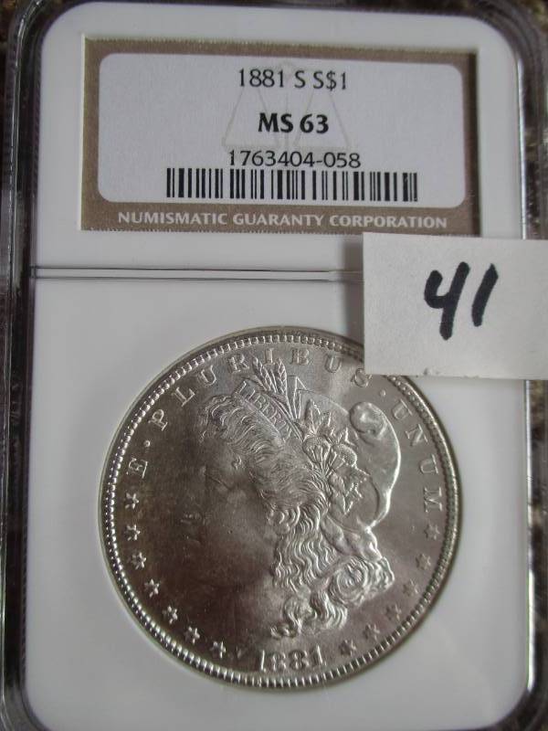 lot 41 image: 1881 S Morgan Silver Dollar MS63