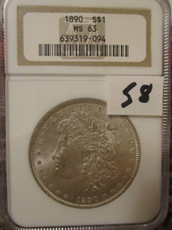 lot 58 image: 1890  Morgan Silver Dollar MS63