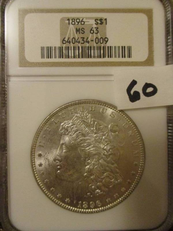 lot 60 image: 1896 Morgan Silver Dollar MS63