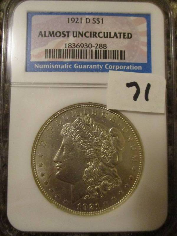 lot 71 image: 1921 D Morgan Silver Dollar Au