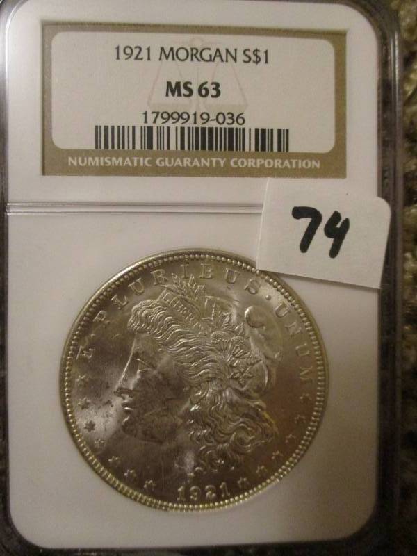 lot 74 image: 1921 Morgan Silver Dollar MS63
