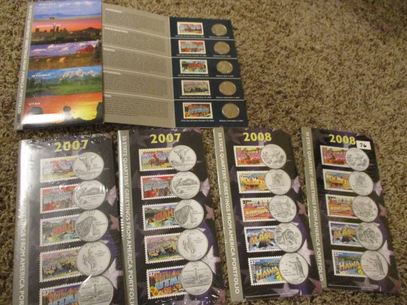 lot 76 image: 3- 2007 and 2-2008 QuarterStamp Sets