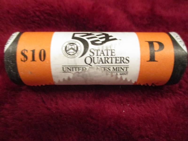 lot 96 image: 2008 P $10 Roll of AK quarters