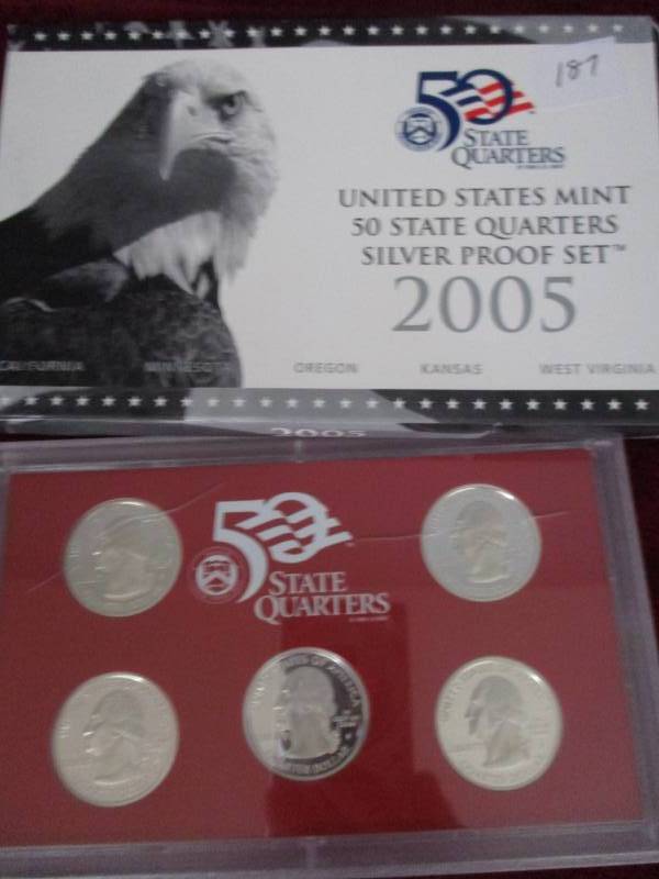 lot 187 image: 2005 US Mint Silver Proof Quarter Set 90% Silver