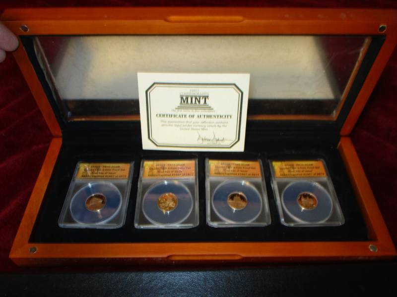 lot 217 image: Display Case with 4 Proof Cent Set Graded PR-70