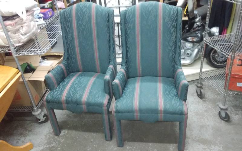 2 Straight Back Upholstered Chairs 45 Inches Tall Home