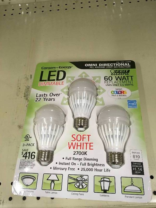 3PK LED Bulb, Retail $14.99