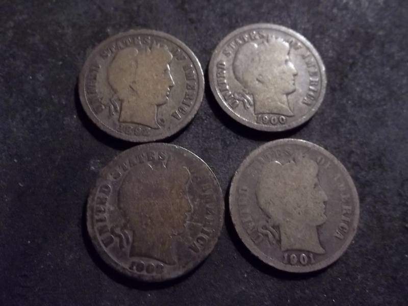4-Barber Dimes 1892, 1900, 1901, 1902