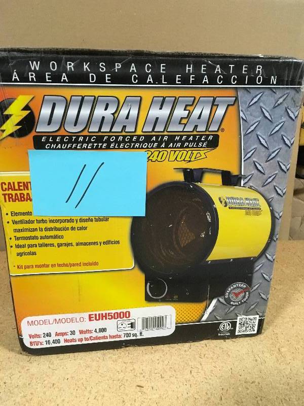 lot 11 image: DuraHeat 4,800-Watt 240-Volt Dura Heat Electric Forced Air Heater open box in like new condition