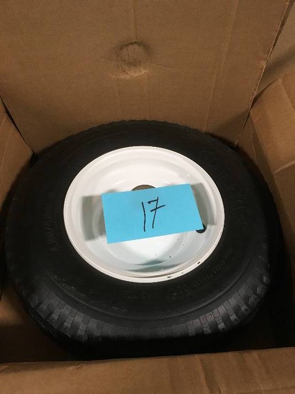 lot 17 image: Martin Wheel 480400-8 Load Range B 5-Hole Trailer Tire and Wheel Assembly open box in like new condition