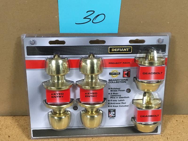 lot 30 image: Defiant Brandywine Single Cylinder Polished Brass Entry Project Pack not used