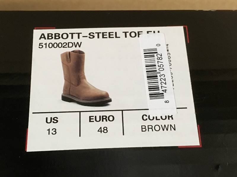lot 33 image: DICKIES ABBOTT STEEL TOE WELLINGTON STYLE BROWN PULL ON WORK BOOTS # 510002DW SIZE US 13 not used