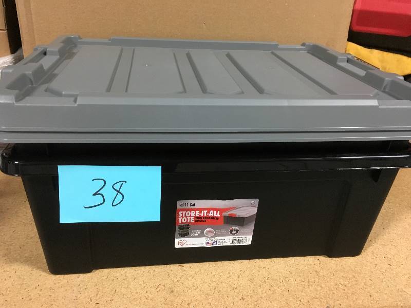 lot 38 image: IRIS 10 Gal. Store-It-All Storage Bin in Black not used