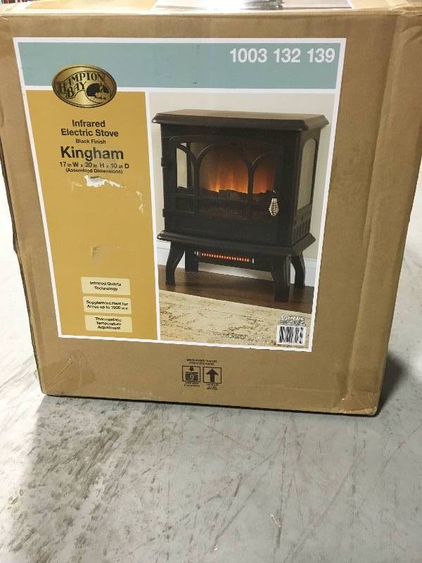 lot 48 image: Hampton Bay Kingham 1,000 sq. ft. Panoramic Infrared Electric Stove in Black with Electronic Thermostat open box in like new condition
