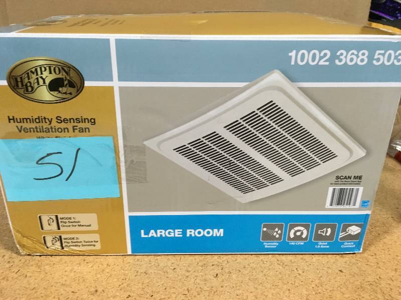 lot 51 image: Hampton Bay 140 CFM Ceiling Humidity Sensing Bathroom Exhaust Fan open box in like new condition