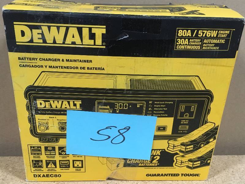 lot 58 image: DEWALT 30 Amp Multi Bank Battery Charger with 80 Amp Engine Start open box in like new condition