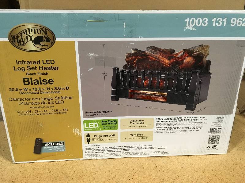 lot 70 image: Hampton Bay Blaise 20.51 in. Infrared Quartz Electric Fireplace Logs with Realistic Ember Bed open box in like new condition