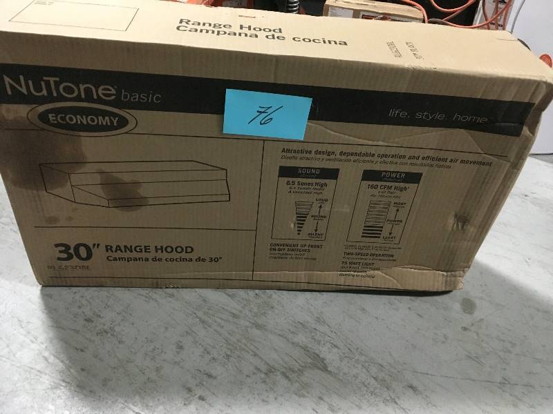 lot 76 image: NuTone RL6200 Series 30 in. Ductless Under Cabinet Range Hood with Light in Black open box in like new condition