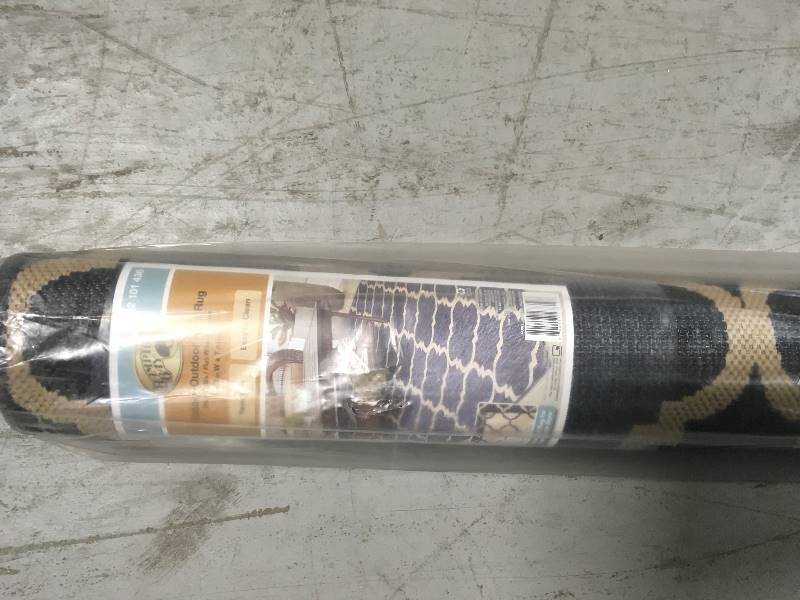 lot 77 image: Hampton Bay Trellis ReversibleCape Cod Blue 5 ft. x 7 ft. IndoorOutdoor Area Rug open box in like new condition