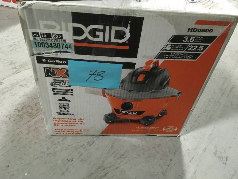lot 78 image: RIDGID 6 Gal. 3.5-Peak HP NXT WetDry Vac in very good condition