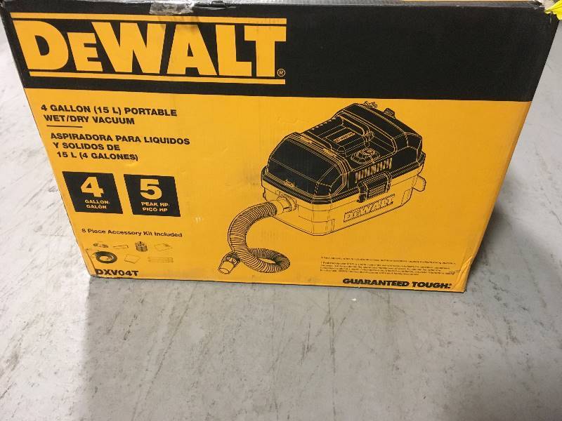lot 82 image: DEWALT 4 Gal. Poly WetDry Vac open box in like new condition