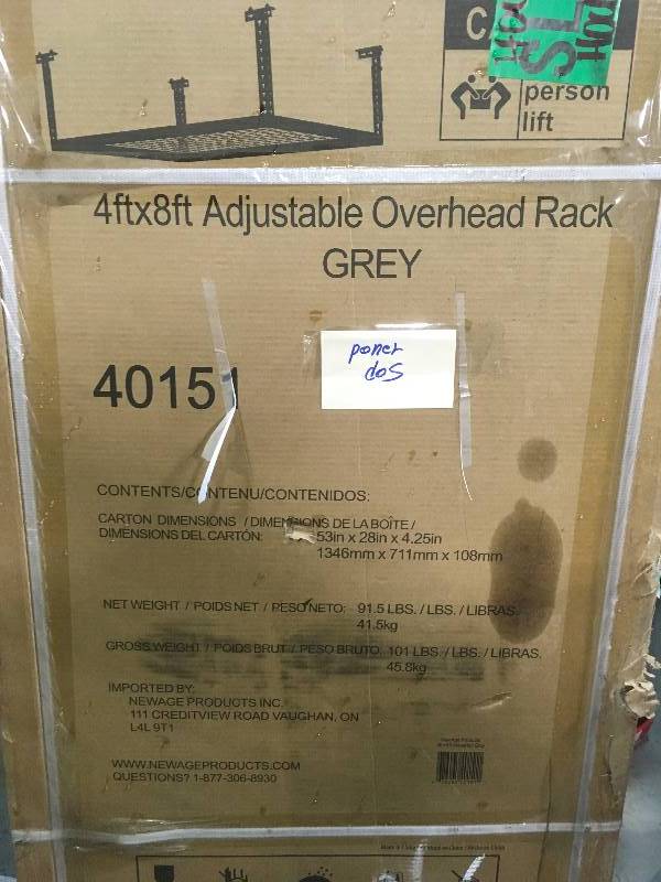lot 87 image: NewAge Products Performance 96 in. L x 48 in. W x 42 in. H Adjustable VersaRac Ceiling Storage Rack in Gray QTY 2 not used