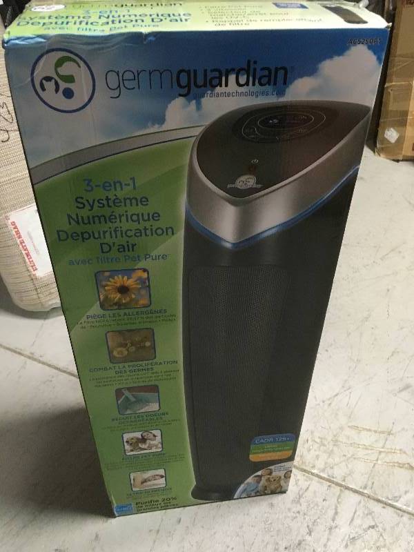 lot 88 image: GermGuardian 3-in-1 Pet Pure True HEPA Air Purifier System UV Sanitizer and Odor Reduction, 28 in. Digital Tower open box in like new condition