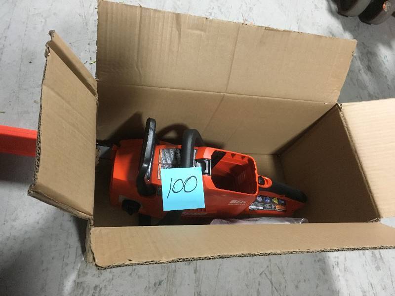 lot 100 image: ECHO 16 in. 58-Volt Brushless Lithium-Ion Cordless Chainsaw Battery and Charger Not Included open box in like new condition