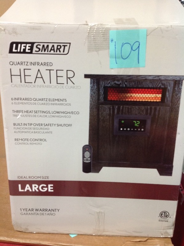 lot 109 image: Lifesmart  1500-Watt 6 Element Wood Infrared Portable Heater  in good conditions