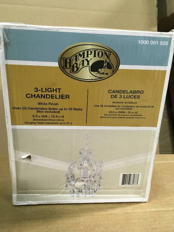 Hampton Bay 3-Light White Mini Chandelier with Crystal Drops and Crystal Bead Strands not used