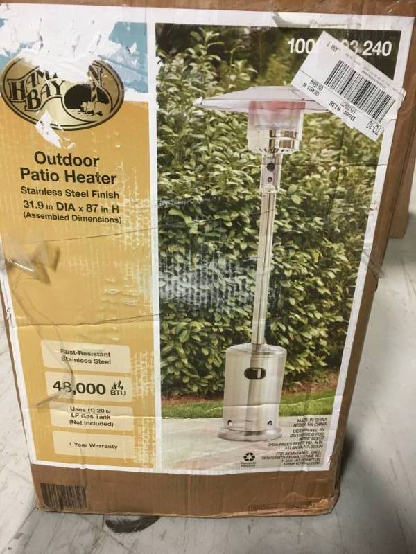 lot 1 image: Hampton Bay 48000 BTU Stainless Steel Patio Heater open box in like new condition