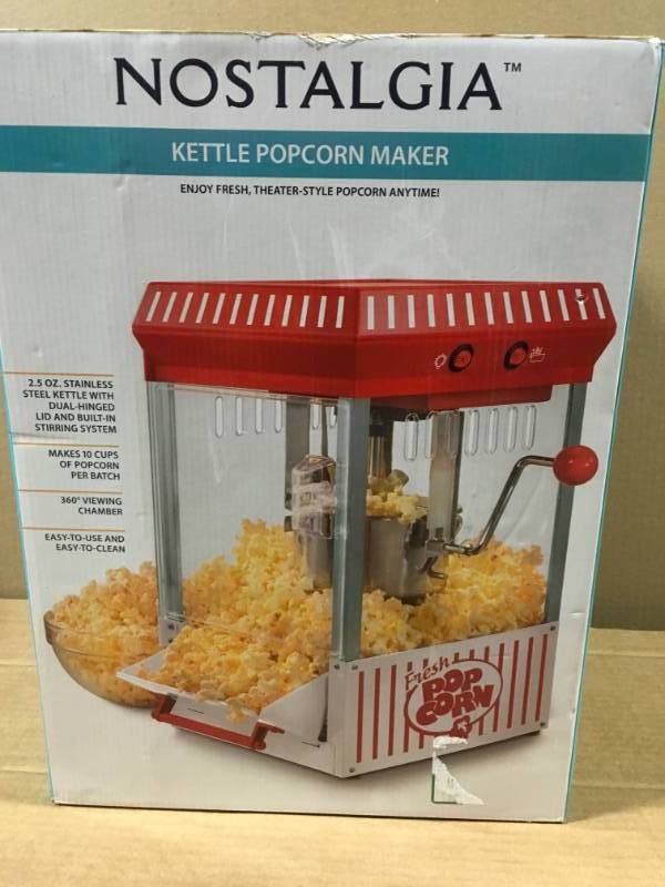 lot 10 image: Nostalgia Vintage Collection Kettle Popcorn Maker open box in like new condition