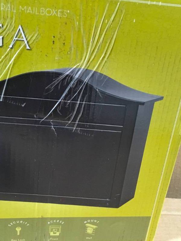 lot 13 image: Architectural Mailboxes Saratoga Black Wall-Mount Lockable Mailbox open box in like new condition