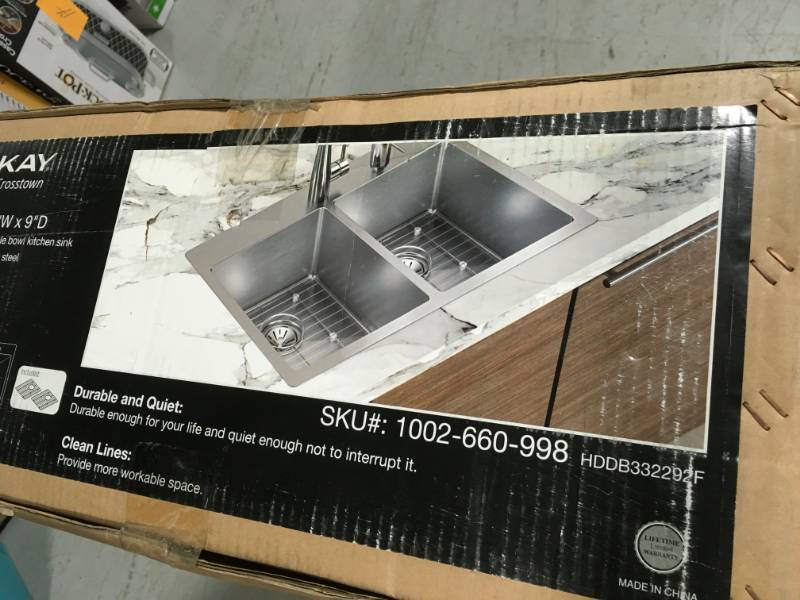 lot 19 image: Elkay Crosstown Drop-InUndermount Stainless Steel 33 in. 2-Hole Double Bowl Kitchen Sink with Bottom Grids not used