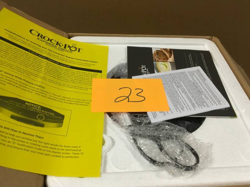 lot 23 image: Crock-Pot 6 Qt. Express Crock Multi-Cooker in Stainless Steel open box in like new condition