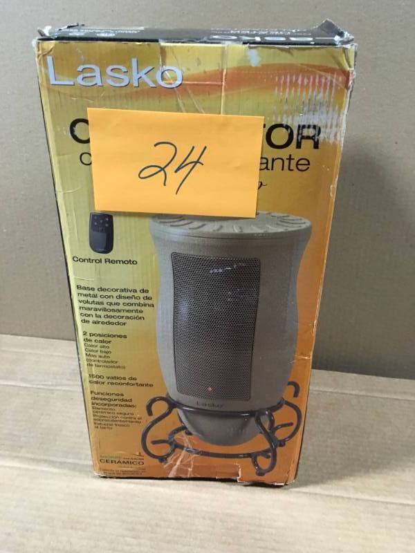lot 24 image: Lasko Designer Series 1500-Watt Oscillating Ceramic Electric Portable Heater open box in like new condition