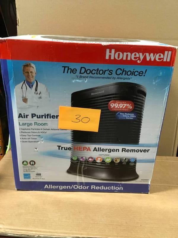 lot 30 image: Honeywell True HEPA 310 sq. ft. Allergen Remover Air Purifier open box in like new condition