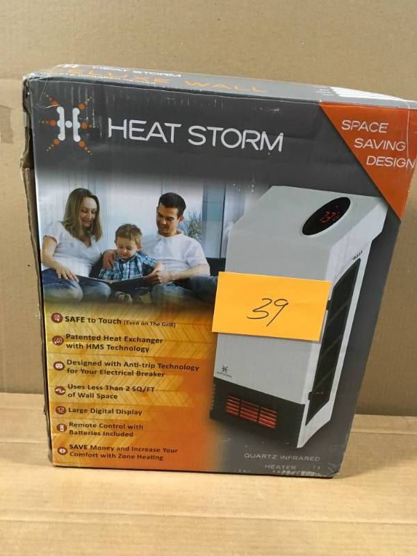 lot 39 image: Heat Storm HS-1000-WX Deluxe Wall Heater, White open box in like new condition