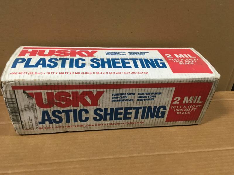 lot 46 image: HUSKY 10 ft. x 100 ft. Black 2 mil Plastic Sheeting not used