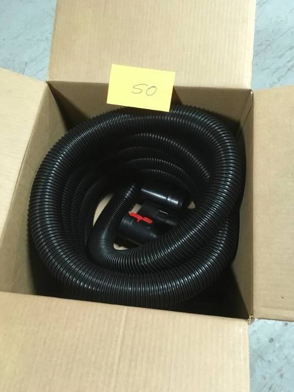 lot 50 image: RIDGID 2-12 in. x 20 ft. Tug-A-Long Vacuum Hose for RIDGID Wet Dry Vacs open box in like new condition